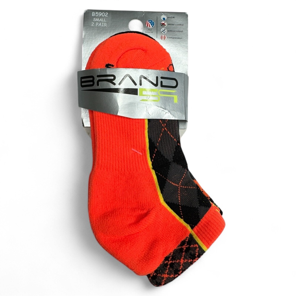 Brand59 Twin City Knitting Performance Socks 2 Pair Small Neon Orange Argyle